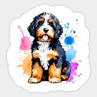 Bernedoodle Puppy Watercolor Art Sticker